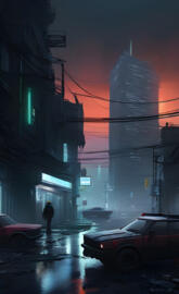 a person walking on a wet street