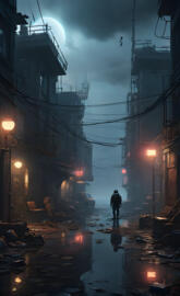 a person walking down a wet street