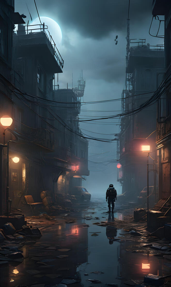 a person walking down a wet street