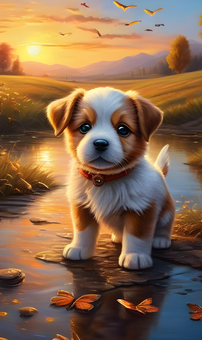 a dog standing on a wet surface