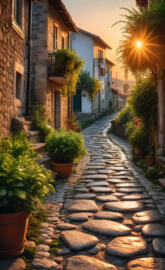 A beautiful village at sunset