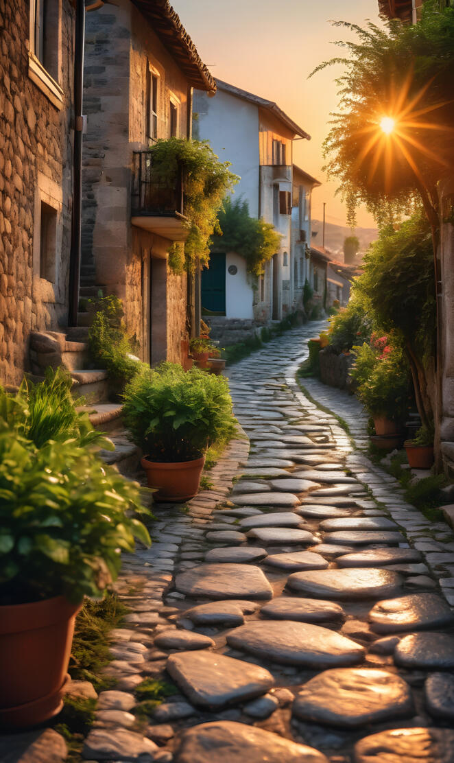A beautiful village at sunset