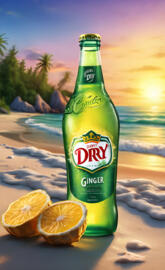 a bottle of beer on a beach