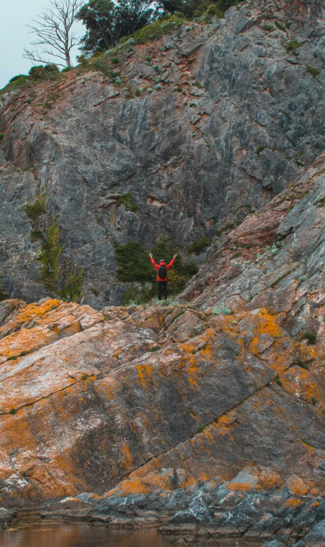 Person Waving on Top of Dry Terrain Mountain