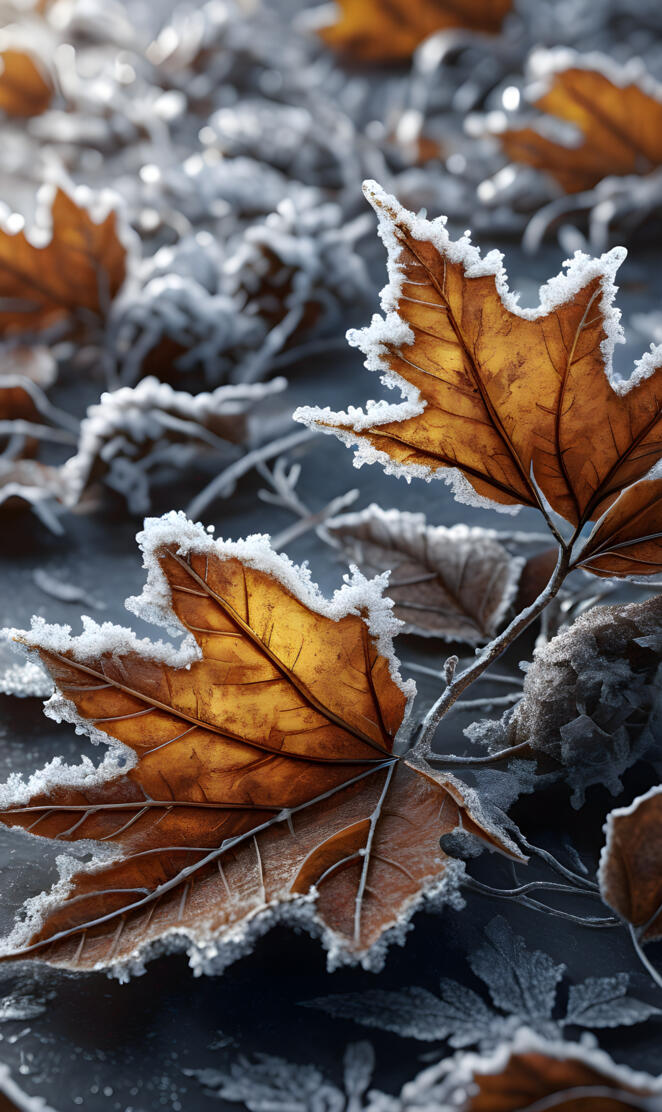 frozen dried leaves