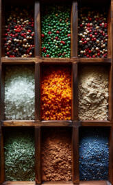 Spices in wooden boxes