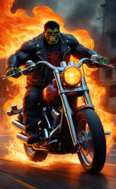 Angry Hulk Ghost rider Fusion Riding through the Inferno