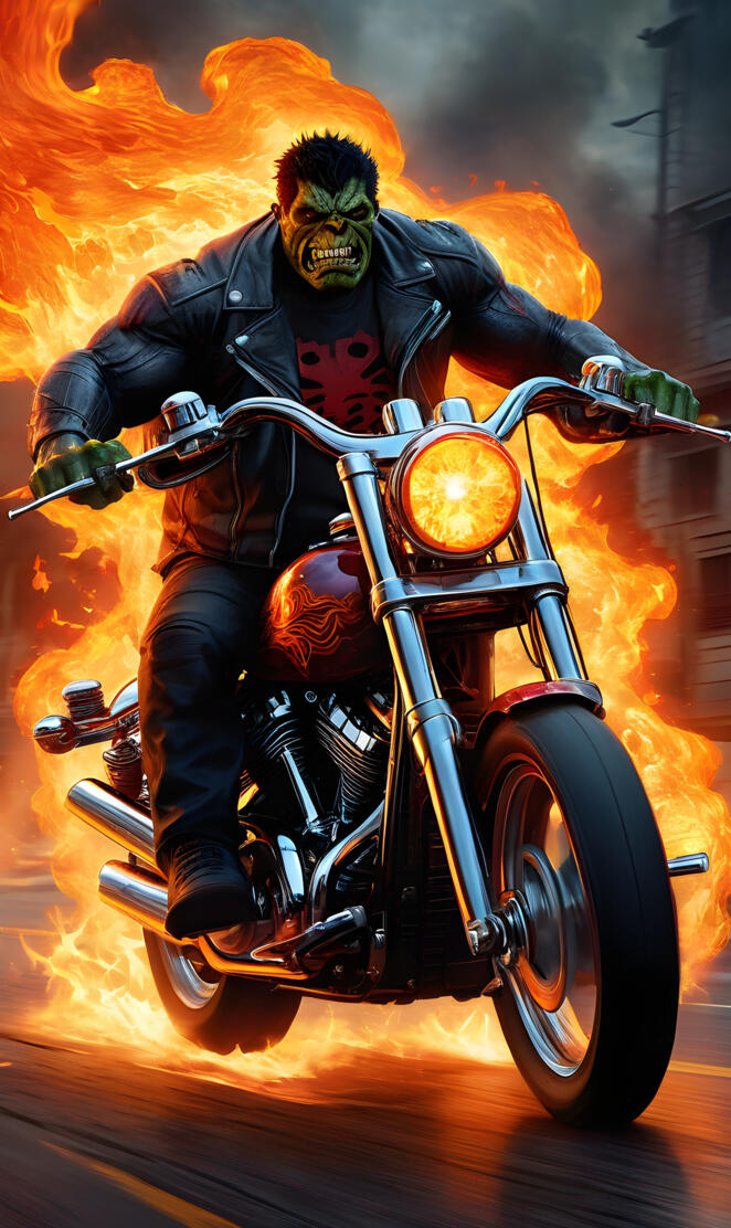 Angry Hulk Ghost rider Fusion Riding through the Inferno