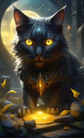 a cat with yellow eyes