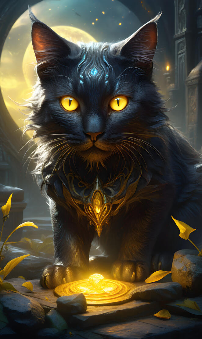 a cat with yellow eyes