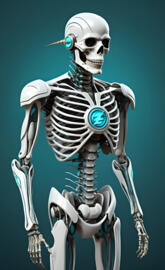 a skeleton with a light saber