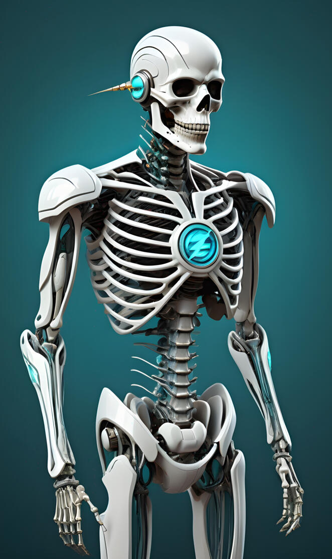 a skeleton with a light saber