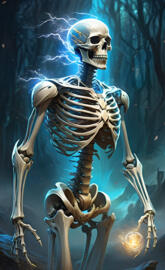 a skeleton in a glass case