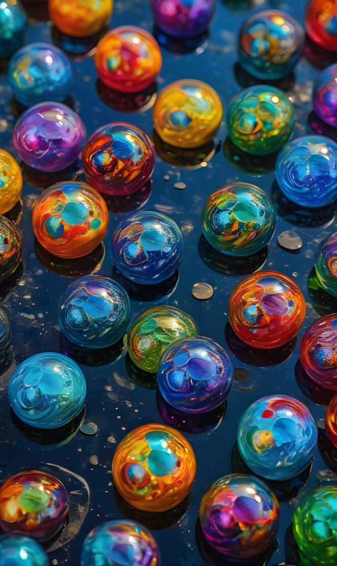 a group of colorful glass orbs