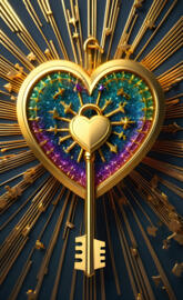 rainbow holographic heart and key