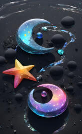 a group of colorful rocks on a wet surface