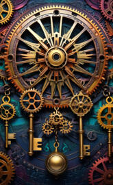 a clock with many different colored clocks