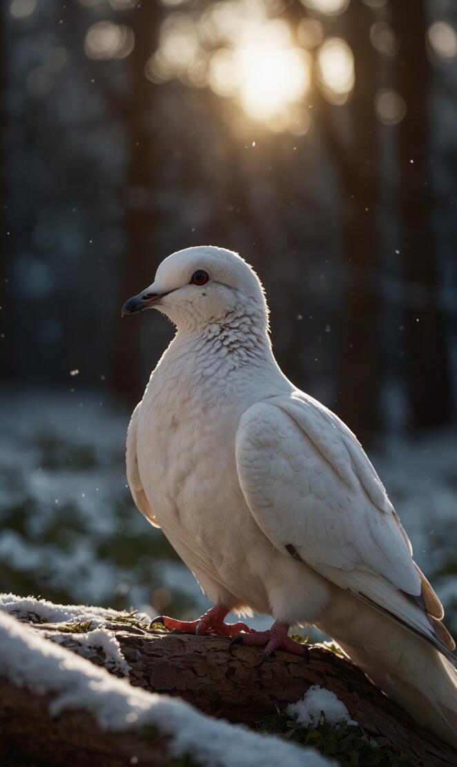 A dove, very white and gleaming like snow