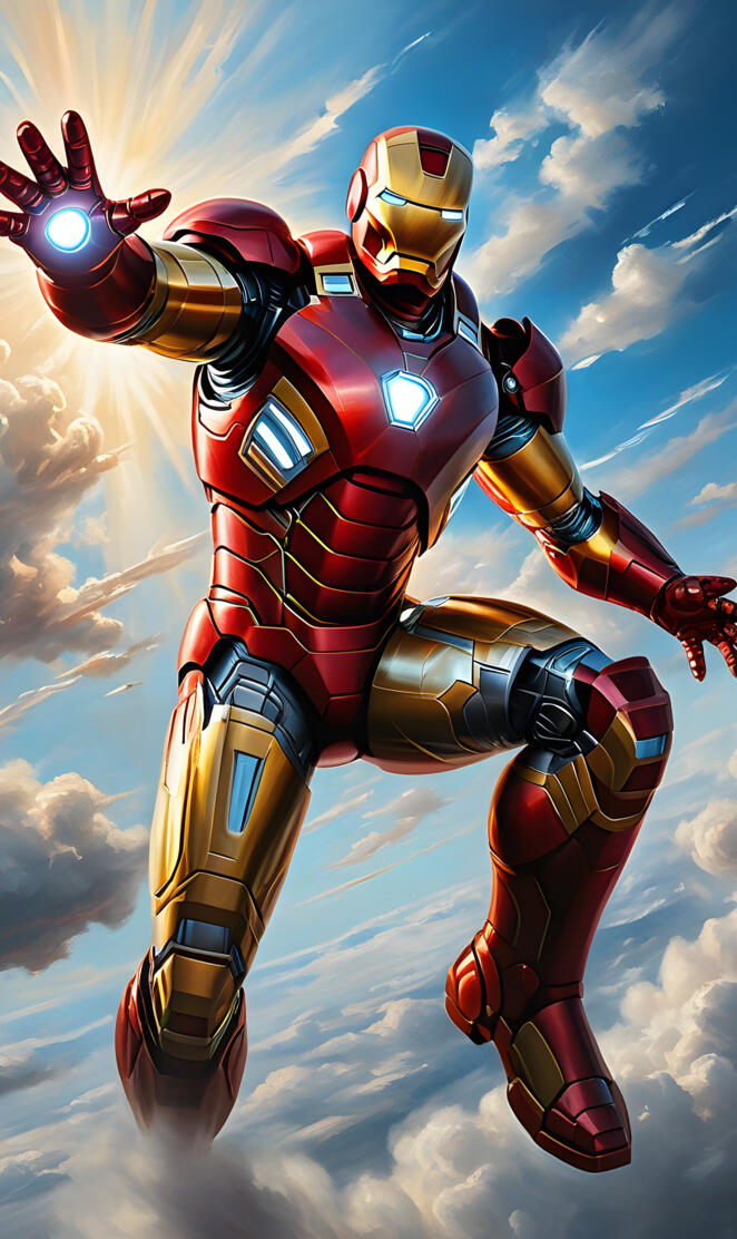 Iron Man breaking through the clouds (all rights are owned by Marvel)