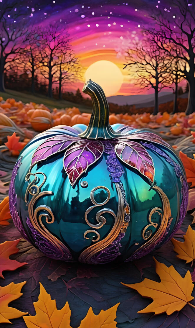 teal etched pumpkin