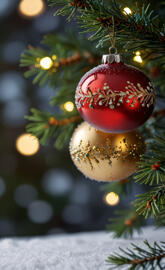 "Shimmering Holiday Ornaments – Red, Green, and Gold Elegance"