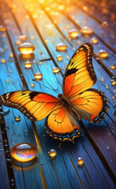 a butterfly on a glass table
