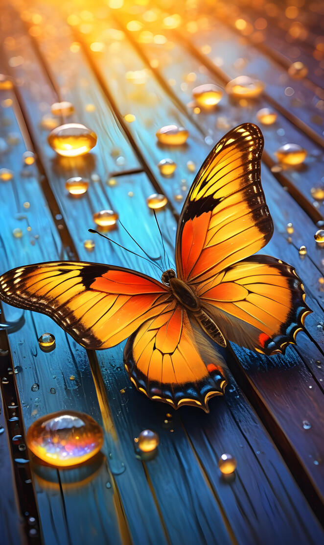 a butterfly on a glass table