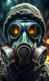 a person wearing a gas mask