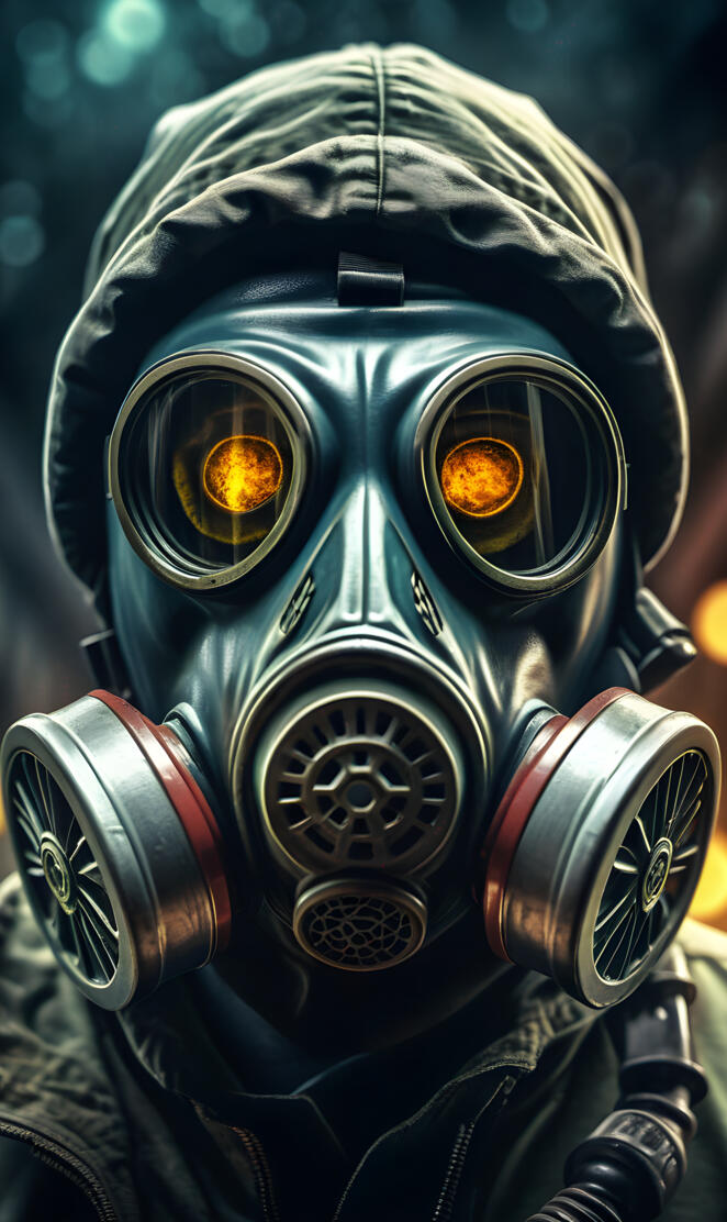 a person wearing a gas mask