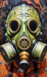 a group of gold and silver helmets