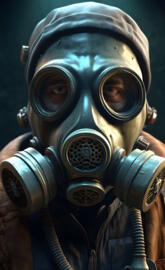 a person wearing a gas mask