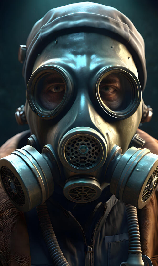a person wearing a gas mask
