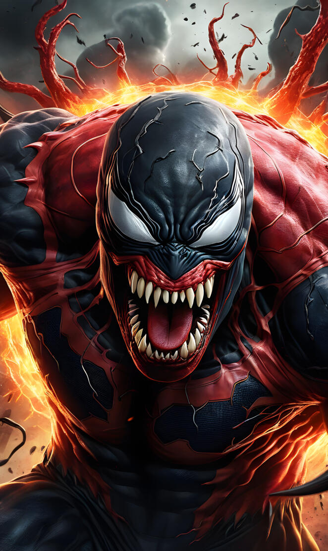 Venom fusion with Red Hulk heat radiating anger