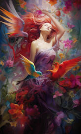 Woman in colibri swarm