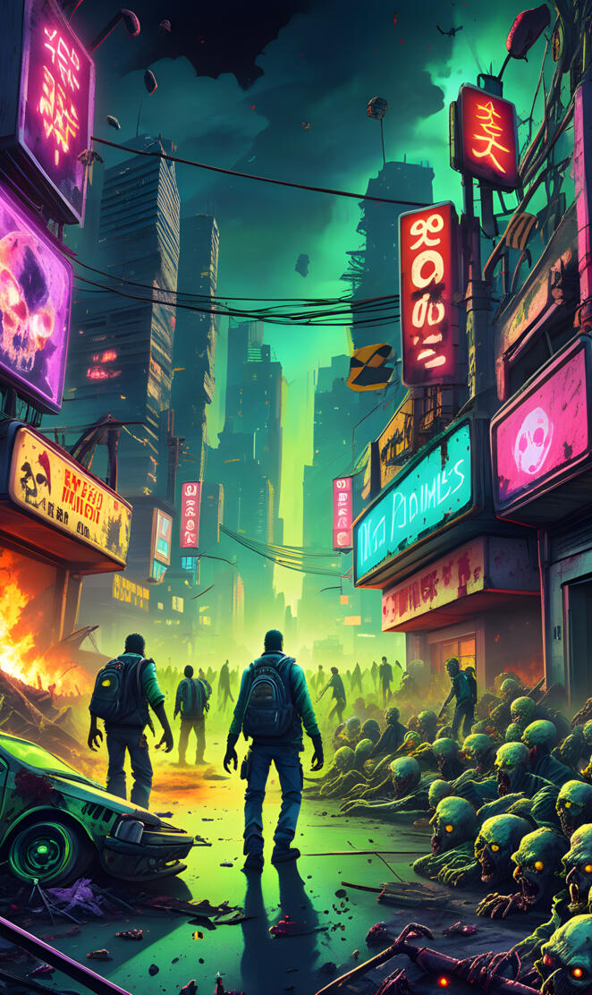 a street with many signs and people