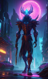 a large dinosaur statue in a city