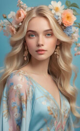 beautiful elegant blonde woman with cascading tresses, expressive, f