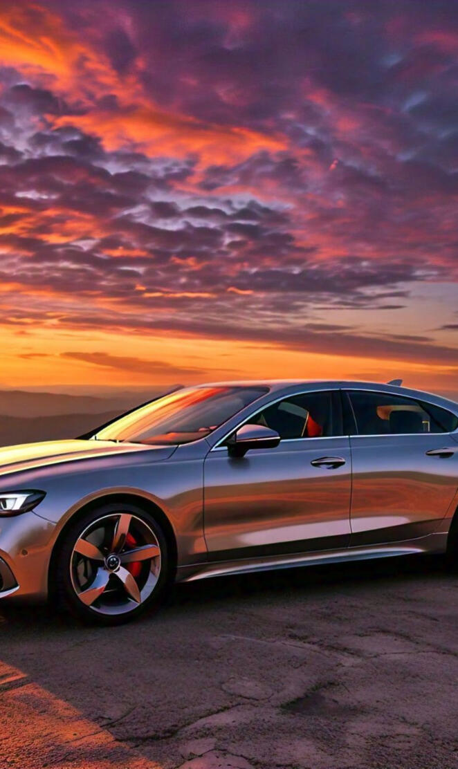 Gray shine colour car with sunset