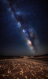 Milky way galaxy shining and desert and stars