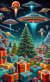 UFO beaming up Christmas presents