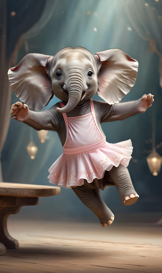 a small elephant wearing a pink dress