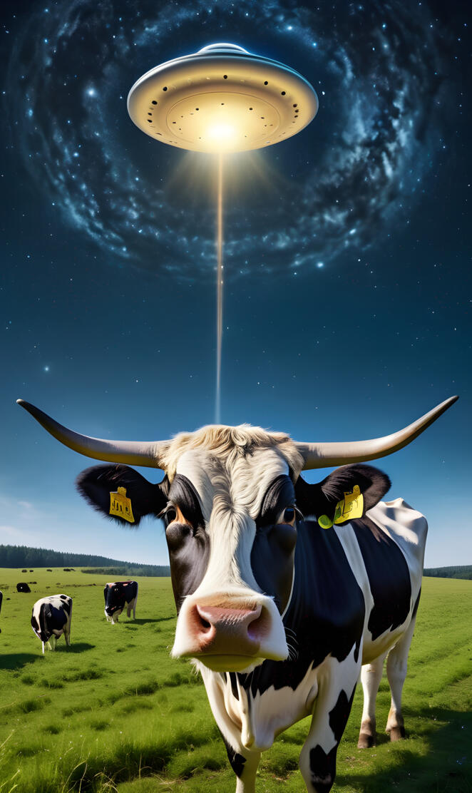 flying saucer and cow