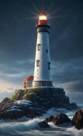 a lighthouse on a rocky cliff