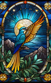 a colorful painting of a bird