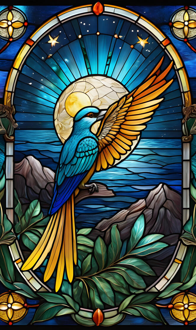 a colorful painting of a bird