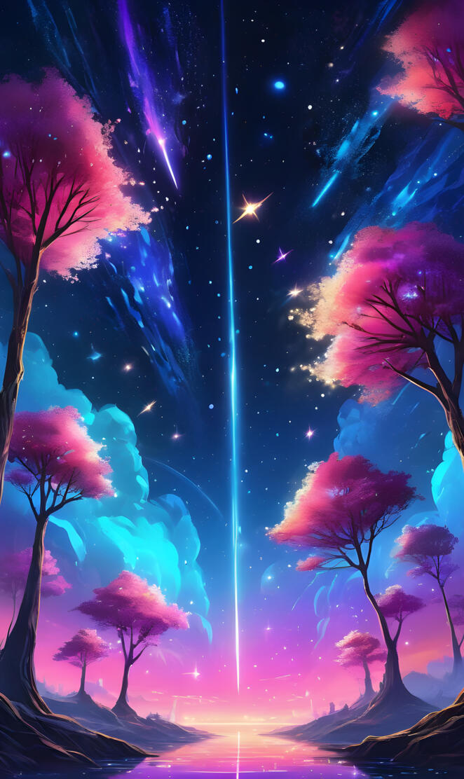 beautiful night sky with beam shooting right down the middle