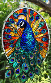 Peacock stained glass sun catcher