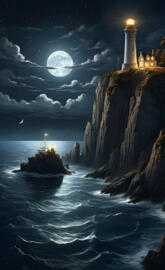 a lighthouse on a cliff over water