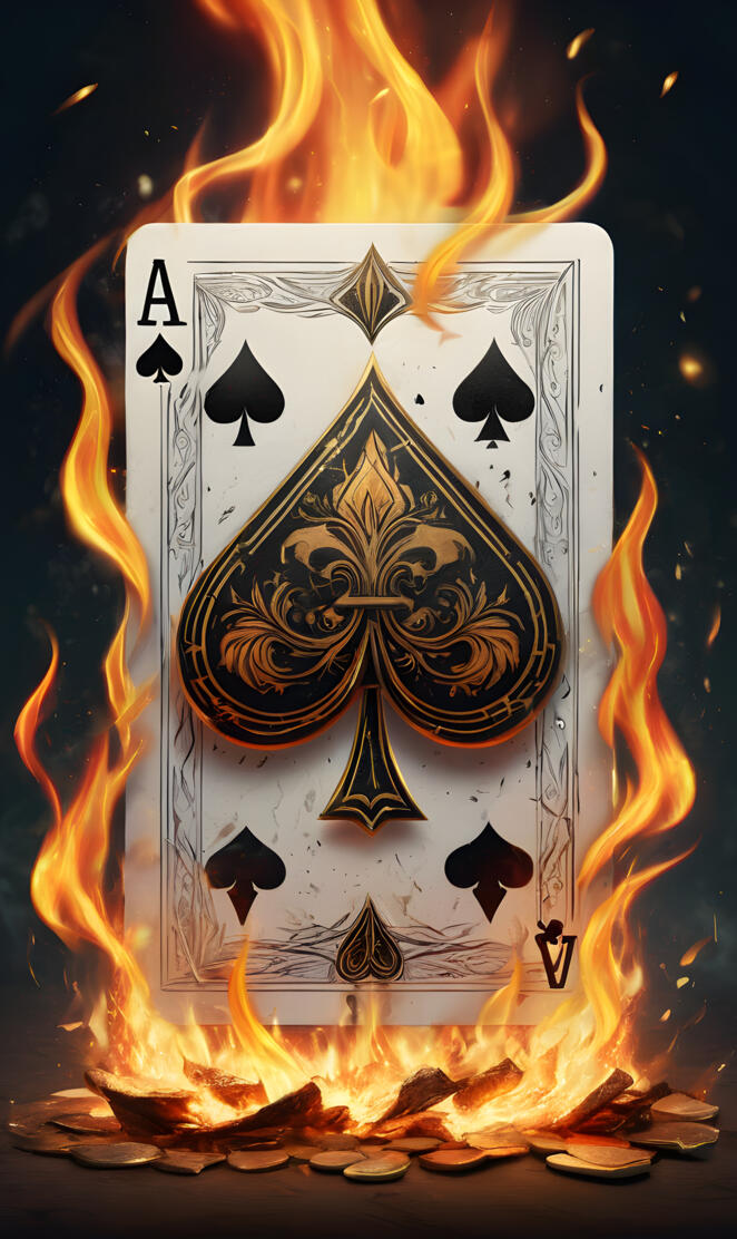 card with flames