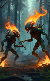 2 Aliens fight in Forest